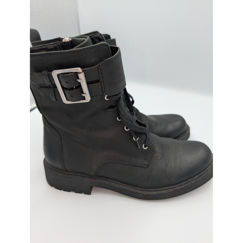 Clarks Orinoco 2 Lace Black Leather Combat Boots Buckle Moto Lug Sole Womens 8M